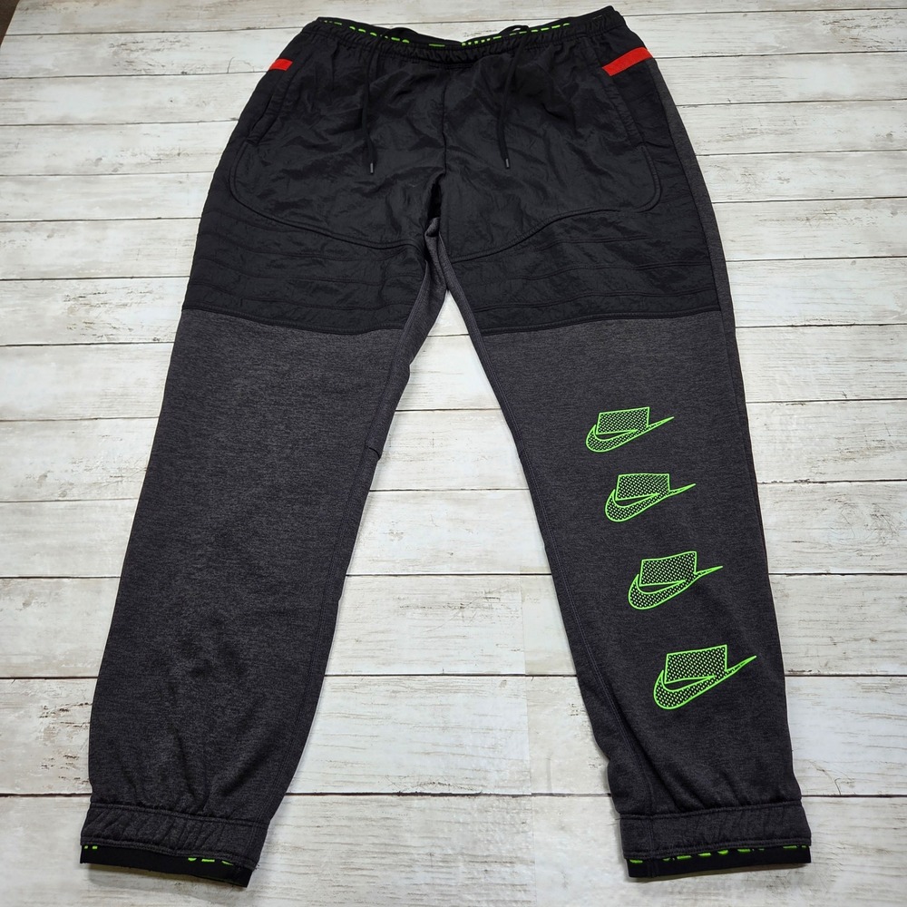 Nike Therma-FIT Hybrid Joggers Mens Large Black Charcoal Neon BV4523-010